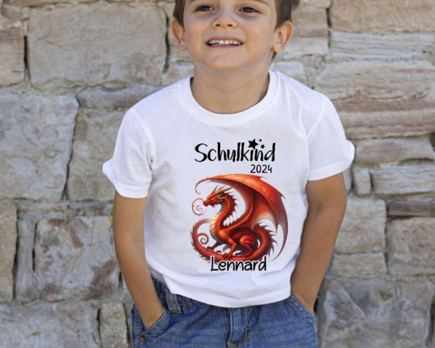 Schulkind T-Shirt mit Name personalisiert Junge Drache Einschulungsshirt Einschulung erste Klasse Geschenk - CreativMade 