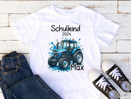 Schulkind T-Shirt mit Name personalisiert Junge Traktor Einschulungsshirt Einschulung erste Klasse Geschenk - CreativMade 