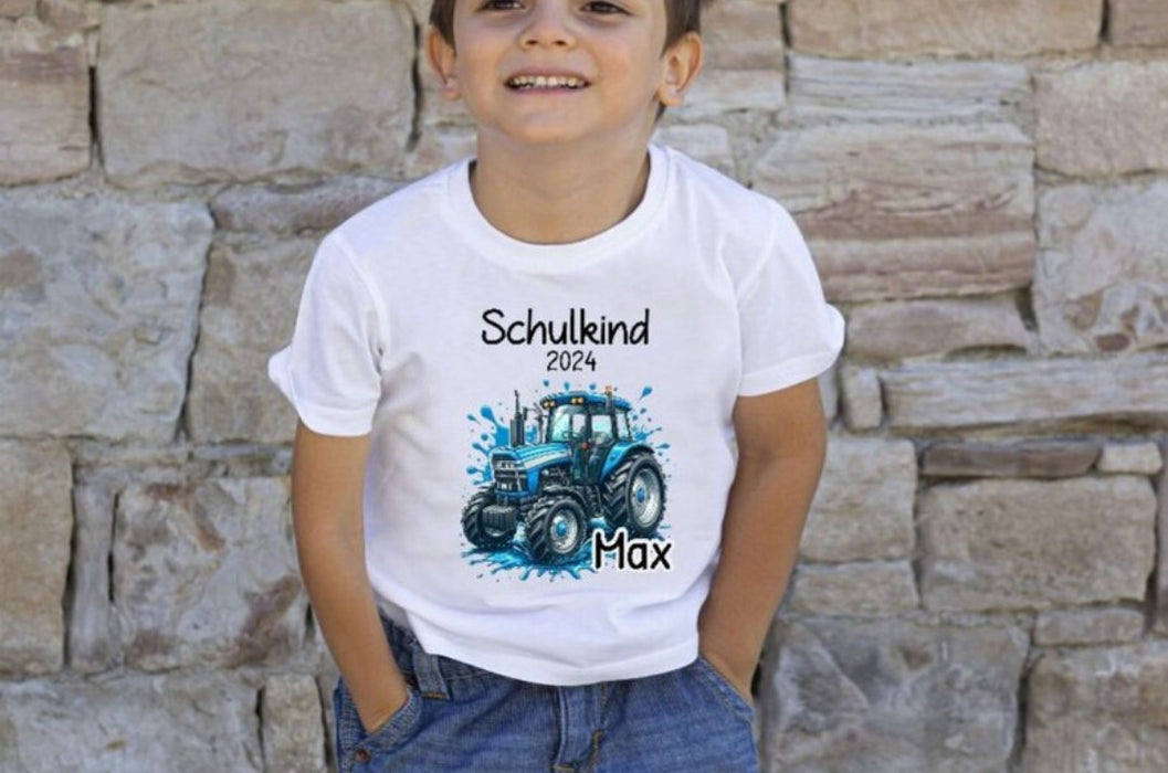 Schulkind T-Shirt mit Name personalisiert Junge Traktor Einschulungsshirt Einschulung erste Klasse Geschenk - CreativMade 