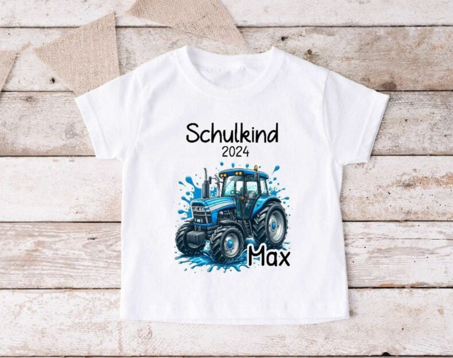 Schulkind T-Shirt mit Name personalisiert Junge Traktor Einschulungsshirt Einschulung erste Klasse Geschenk - CreativMade 