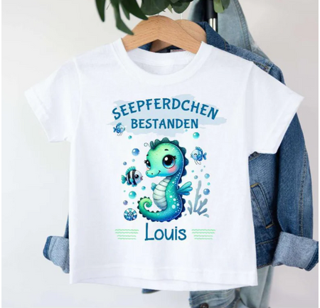 Seepferdchen T-Shirt Kinder personalisiert Jungen – Geschenk zum Schwimmabzeichen & Schwimmkurs - CreativMade 