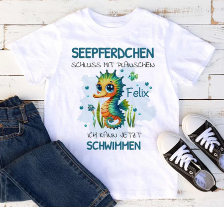 Seepferdchen T-Shirt Kinder personalisiert Jungen – Geschenk zum Schwimmabzeichen & Schwimmkurs - CreativMade 