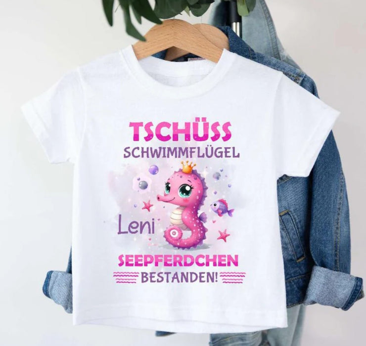 Seepferdchen T-Shirt Kinder personalisiert – Geschenk zum Schwimmabzeichen & Schwimmkurs - CreativMade 