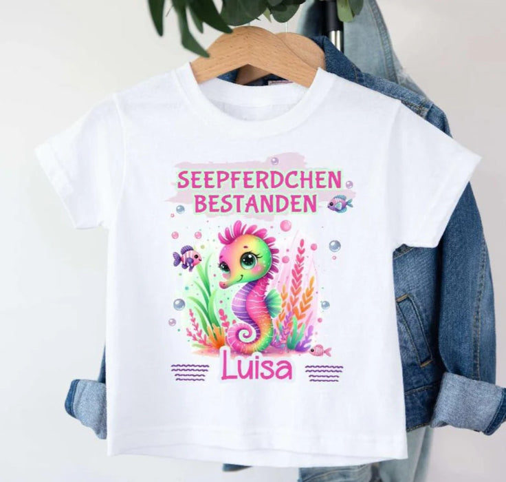 Seepferdchen T-Shirt Kinder personalisiert – Geschenk zum Schwimmabzeichen & Schwimmkurs - CreativMade 