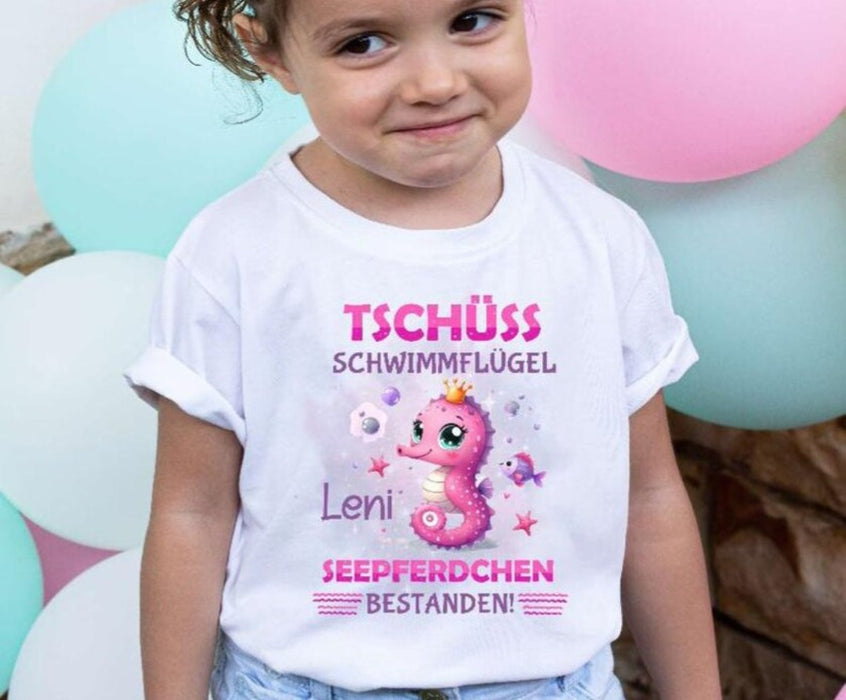 Seepferdchen T-Shirt Kinder personalisiert – Geschenk zum Schwimmabzeichen & Schwimmkurs - CreativMade 