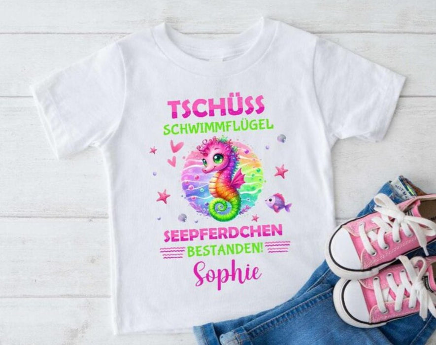 Seepferdchen T-Shirt Kinder personalisiert – Geschenk zum Schwimmabzeichen & Schwimmkurs - CreativMade 