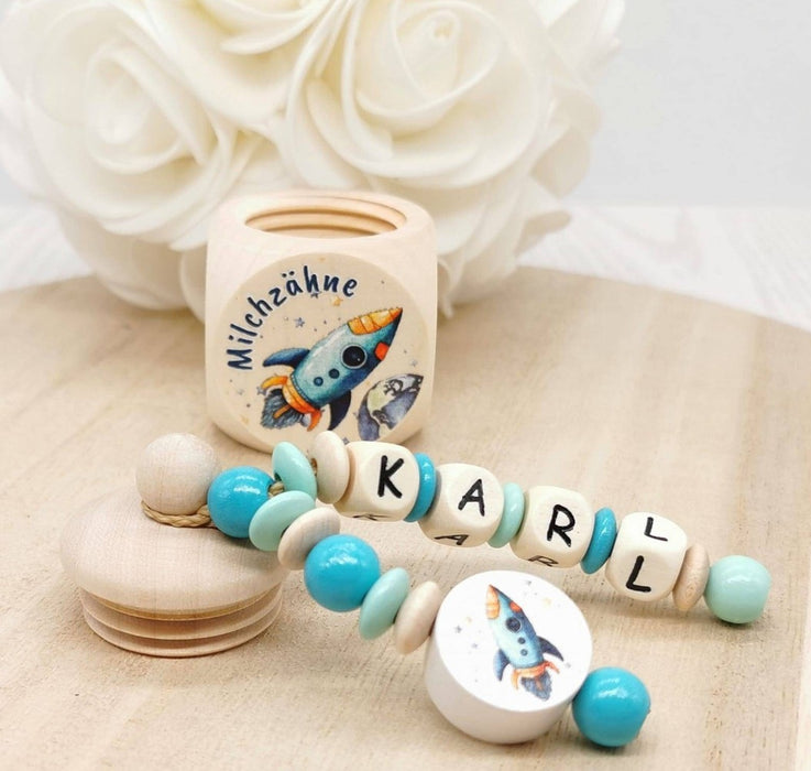 Milchzahndose Rakete Jungen personalisierte Zahndose mit Namen - CreativMade