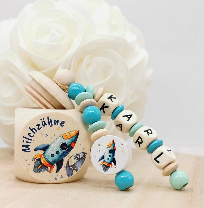 Milchzahndose Rakete Jungen personalisierte Zahndose mit Namen - CreativMade