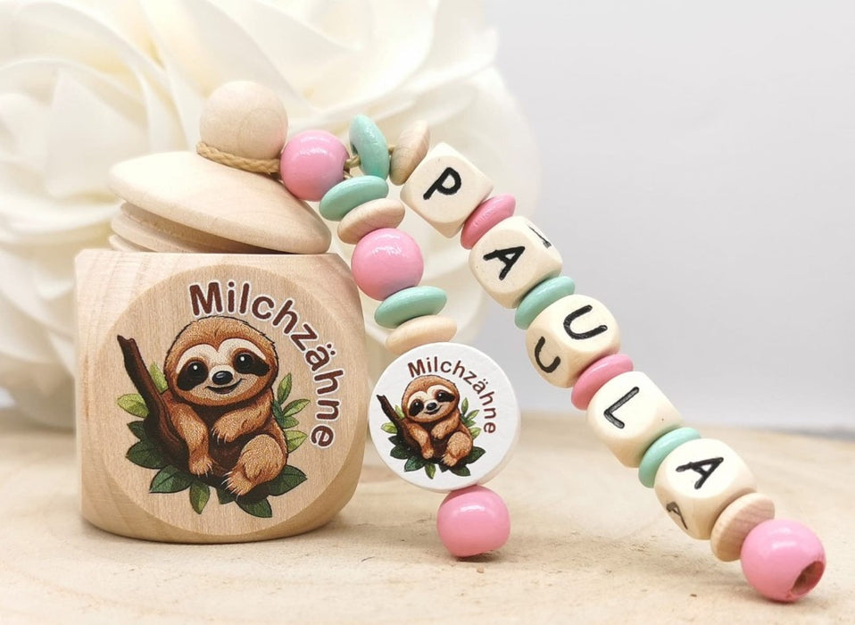 Milchzahndose Faultier Mädchen personalisierte Zahndose mit Namen - CreativMade