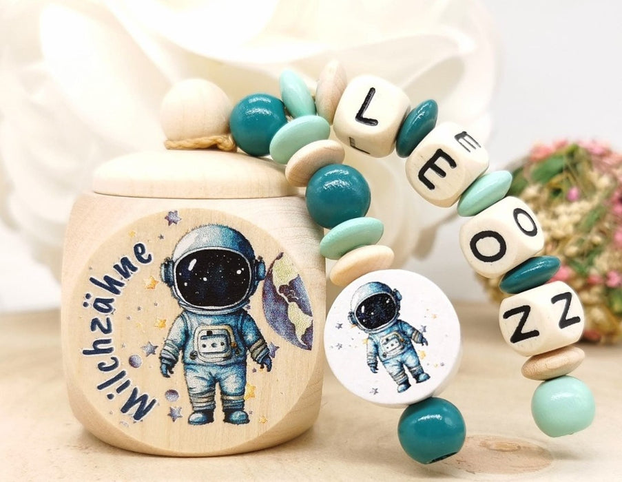 Milchzahndose Astronaut Jungen personalisierte Zahndose mit Namen Weltall - CreativMade