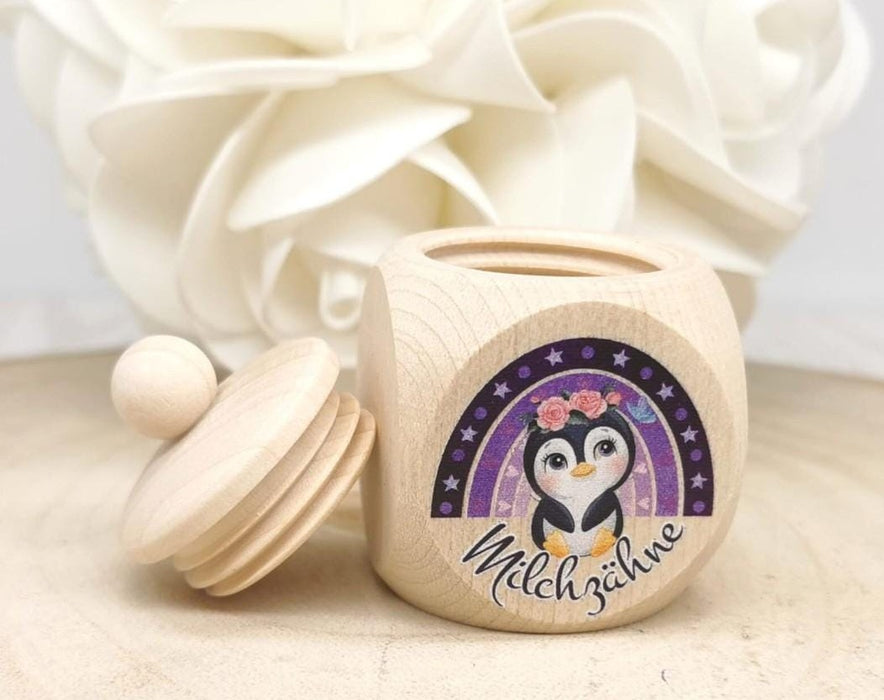Milchzahndose Pinguin Mädchen personalisierte Zahndose mit Namen - CreativMade