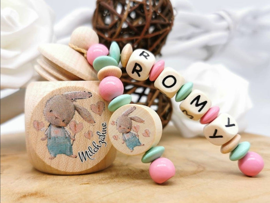 Milchzahndose Hase Mädchen personalisierte Zahndose mit Namen - CreativMade