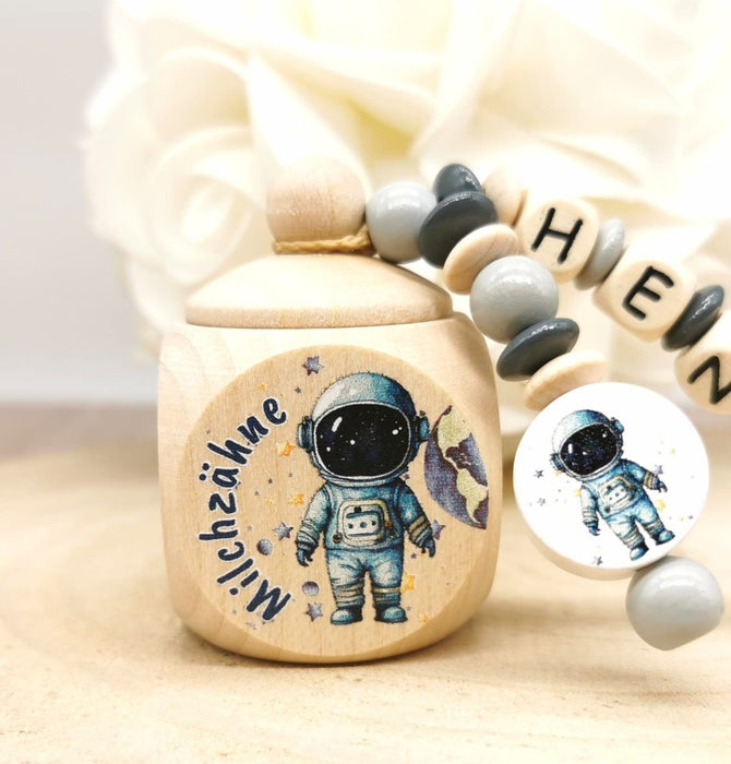Milchzahndose Astronaut Jungen personalisierte Zahndose mit Namen Weltall - CreativMade