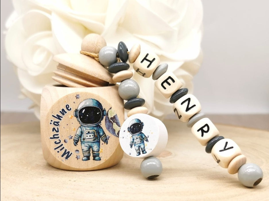 Milchzahndose Astronaut Jungen personalisierte Zahndose mit Namen Weltall - CreativMade