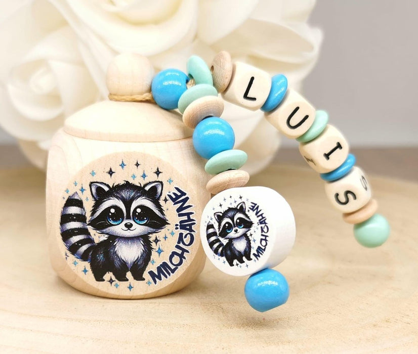 Milchzahndose Waschbär Jungen personalisierte Zahndose mit Namen - CreativMade