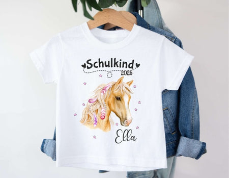 Einschulungsshirt mit Namen personalisiert Pferd Mädchen T-Shirt Einschulung - CreativMade