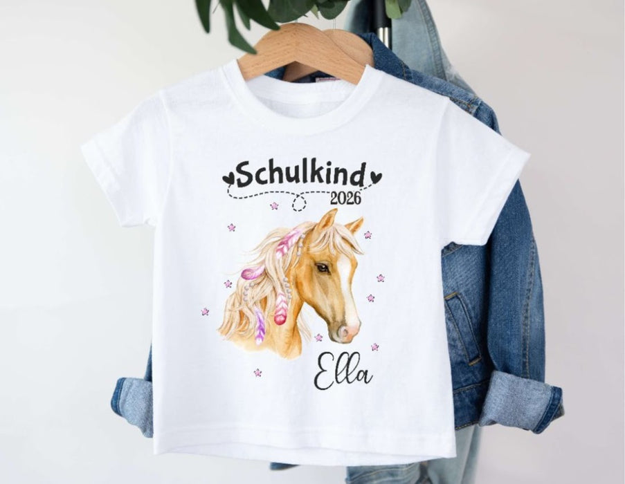 Einschulungsshirt mit Namen personalisiert Pferd Mädchen T-Shirt Einschulung | CreativMade .