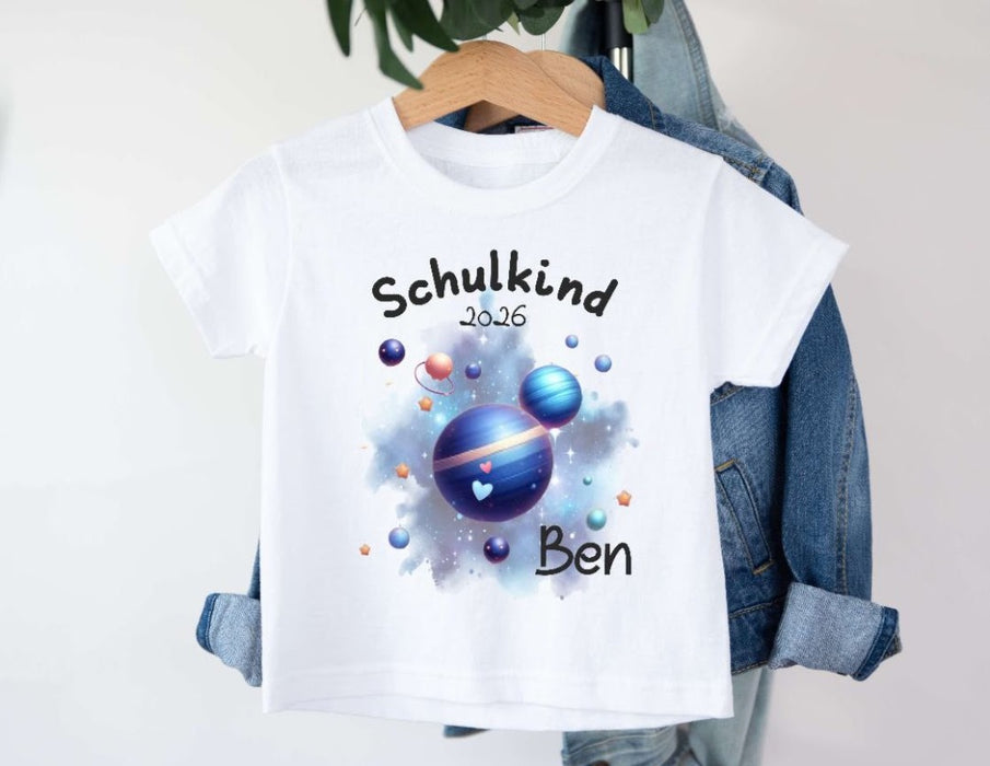 Einschulungsshirt mit Namen personalisiert Planeten Jungen T-Shirt Einschulung