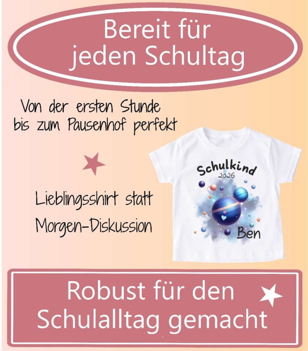 Einschulungsshirt mit Namen personalisiert Planeten Jungen T-Shirt Einschulung