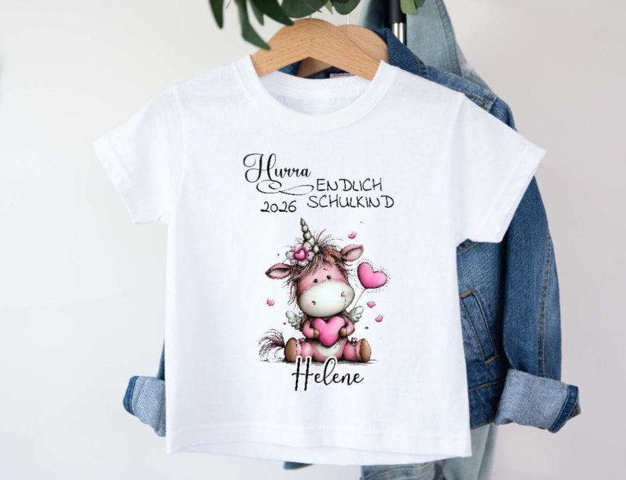 Einschulungsshirt mit Namen personalisiert Einhorn Mädchen T-Shirt Einschulung | CreativMade .
