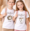 Einschulungsshirt mit Namen personalisiert Tiere Jungen & Mädchen T-Shirt Einschulung | CreativMade .