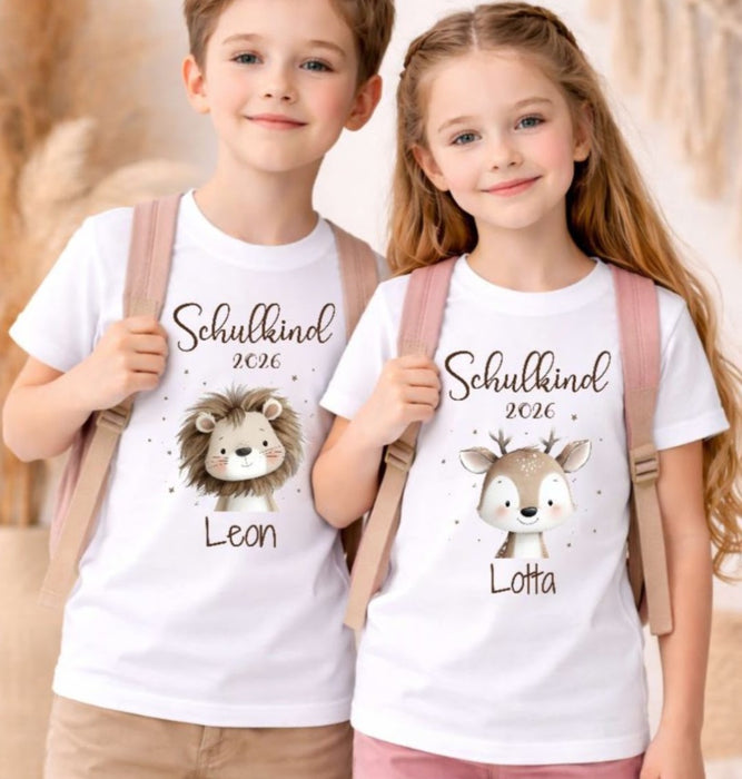 Einschulungsshirt mit Namen personalisiert Tiere Jungen & Mädchen T-Shirt Einschulung | CreativMade .