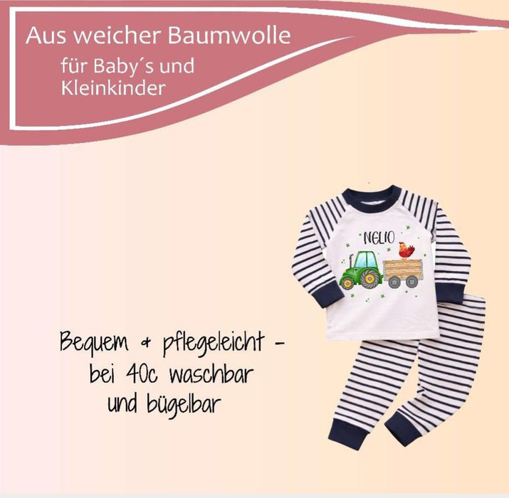Kinder & Baby Schlafanzug mit Namen Traktor Bauernhof – Personalisierter Pyjama für Jungen