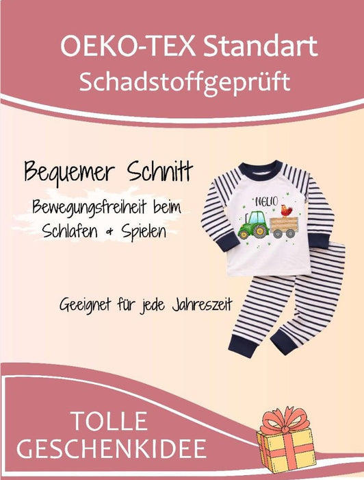 Kinder & Baby Schlafanzug mit Namen Traktor Bauernhof – Personalisierter Pyjama für Jungen
