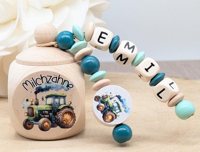 Milchzahndose personalisiert mit Namen Traktor Jungen Zahndose mit Namen | CreativMade .