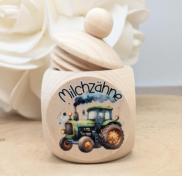 Milchzahndose personalisiert mit Namen Traktor Jungen Zahndose mit Namen | CreativMade .