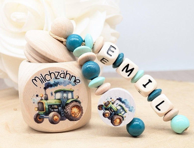 Milchzahndose personalisiert mit Namen Traktor Jungen Zahndose mit Namen | CreativMade .