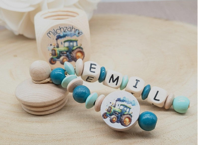 Milchzahndose personalisiert mit Namen Traktor Jungen Zahndose mit Namen | CreativMade .
