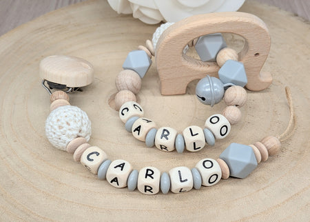 Schnullerkette & Greifling mit Namen | Baby Geschenk - CreativMade