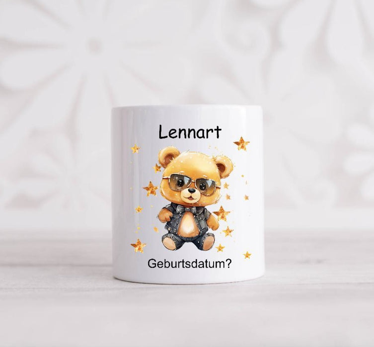 Spardose Kinder Teddybär personalisiert mit Name Junge Keramik Geldgeschenk  Geburtsdaten - CreativMade 