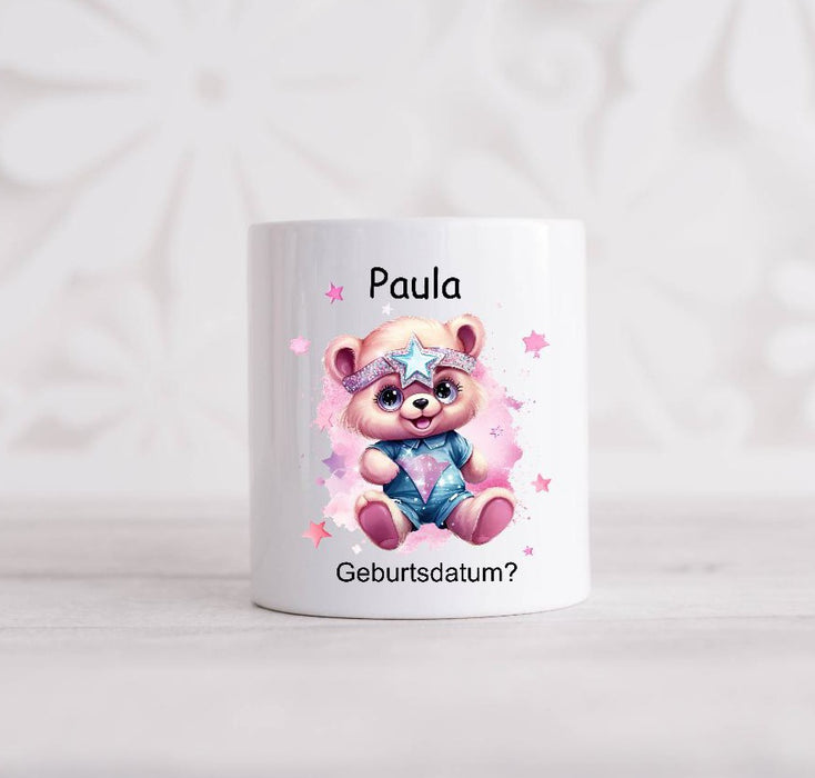 Spardose Kinder Teddybär personalisiert mit Name Mädchen Keramik Geldgeschenk  Geburtsdaten - CreativMade 