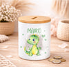 Kinder Spardose mit Name Drache grün  – Personalisierte Spardose für Kinder Keramik mit Bambusdeckel für Jungen | CreativMade .