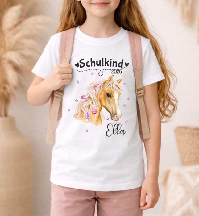 Einschulungsshirt mit Namen personalisiert Pferd Mädchen T-Shirt Einschulung | CreativMade .