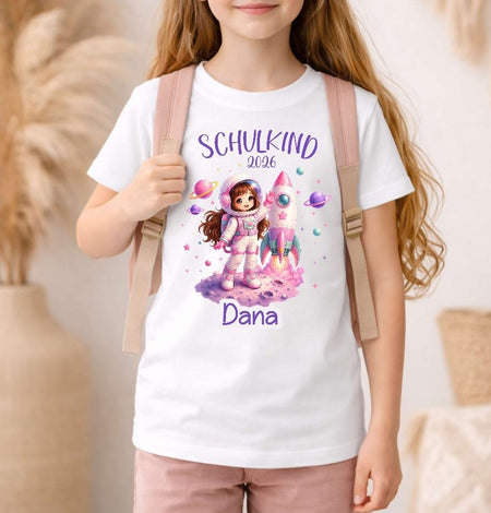 Einschulungsshirt Mädchen mit Name – Schulkind Astronaut Mädchen personalisiert - CreativMade