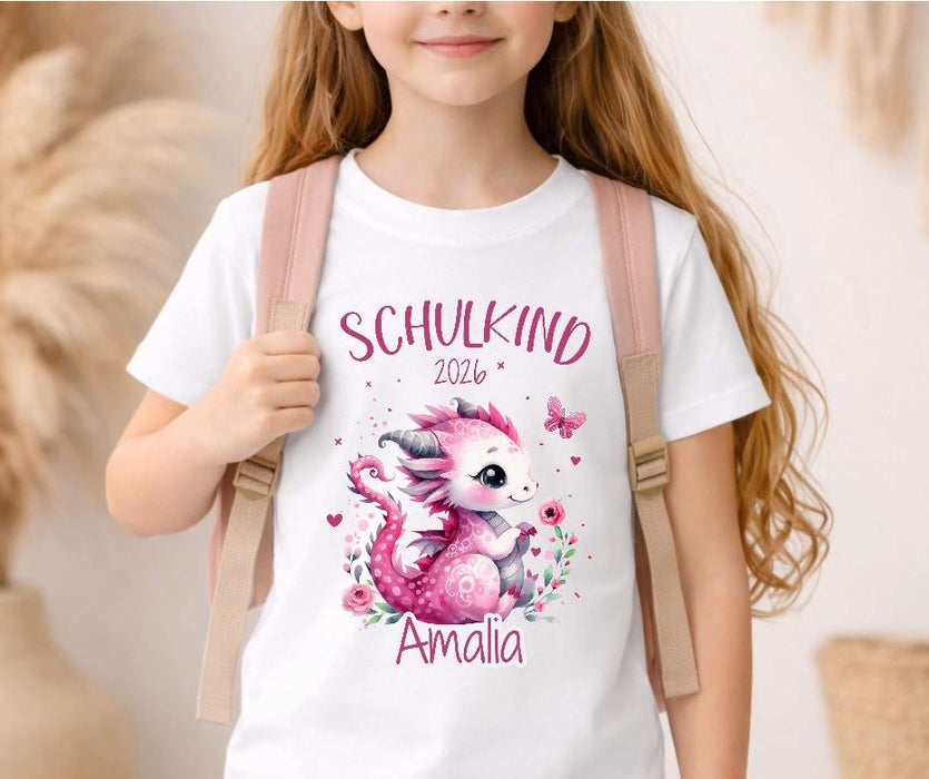 Einschulungs T-Shirt Mädchen mit Name – Schulkind Drache personalisiert | CreativMade .