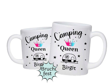 Tasse personalisiert mit Name Camping Queen Campingtasse Kunststoff bruchsicher bruchfest Namenstasse - CreativMade 