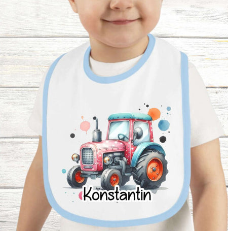 Personalisiertes Baby Lätzchen Traktor aus Frottee mit Klettverschluss Sabberlatz mit Namen Jungen - CreativMade