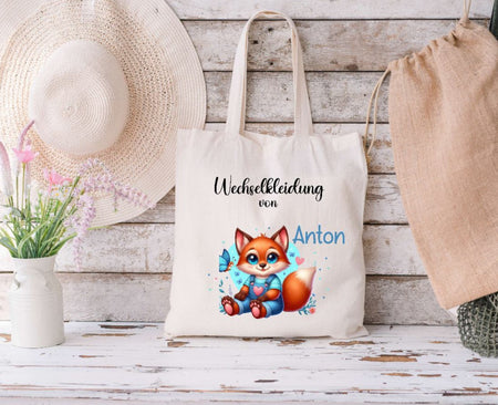 Wechselkleidung Kita Tasche Fuchs personalisiert mit Name Junge Kindergarten Wechselwäsche Beutel - CreativMade 