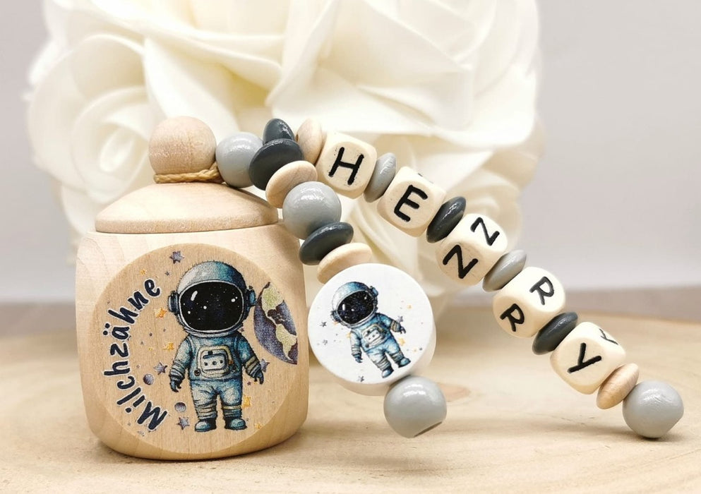 Milchzahndose Astronaut Jungen personalisierte Zahndose mit Namen Weltall - CreativMade