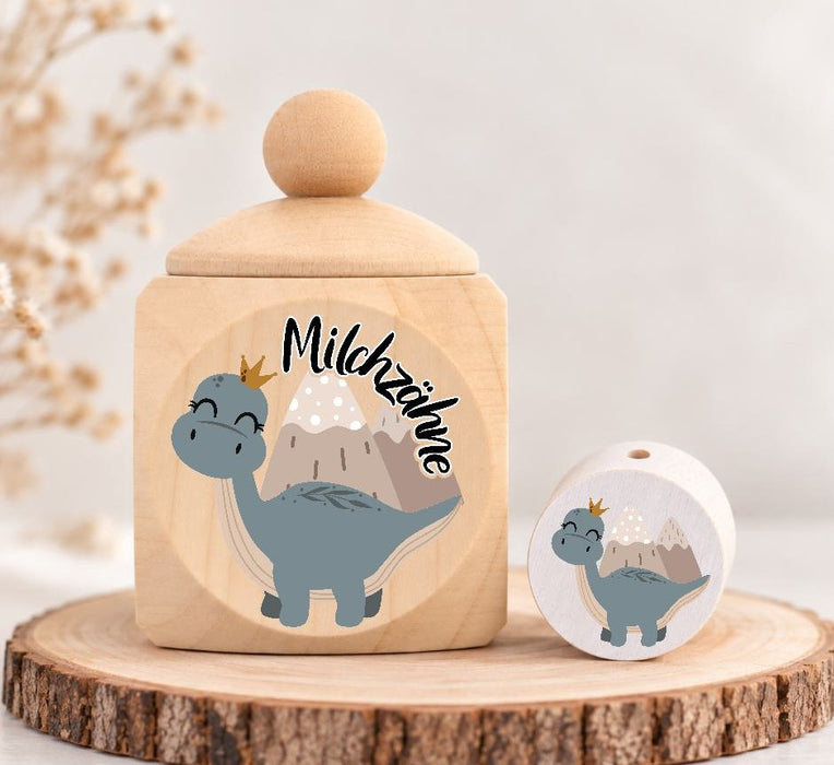 Milchzahndose Dinosaurier Vulkan Holz mit Motivscheibe | DIY & Kreativbedarf 6 x 4cm Zahndose (Kopie) | CreativMade .