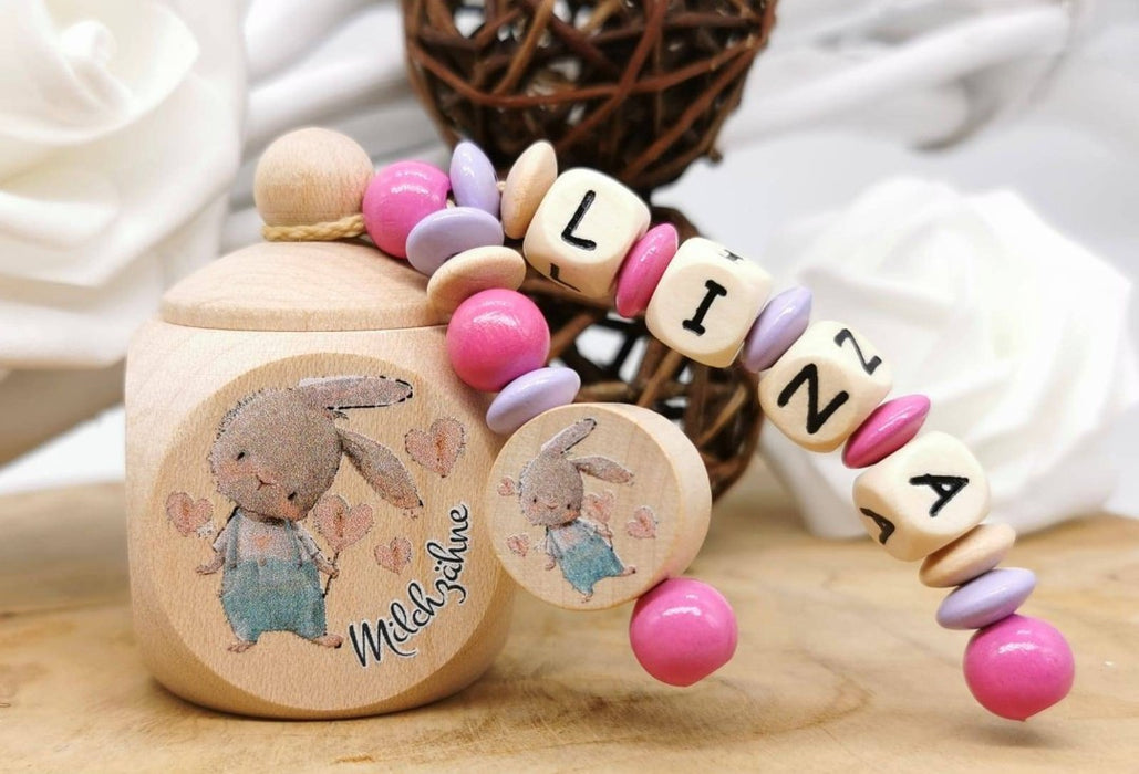 Milchzahndose Hase Mädchen personalisierte Zahndose mit Namen - CreativMade