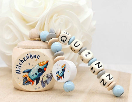 Milchzahndose Rakete Jungen personalisierte Zahndose mit Namen Weltraum - CreativMade