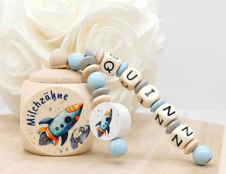 Milchzahndose Rakete Jungen personalisierte Zahndose mit Namen Weltraum - CreativMade