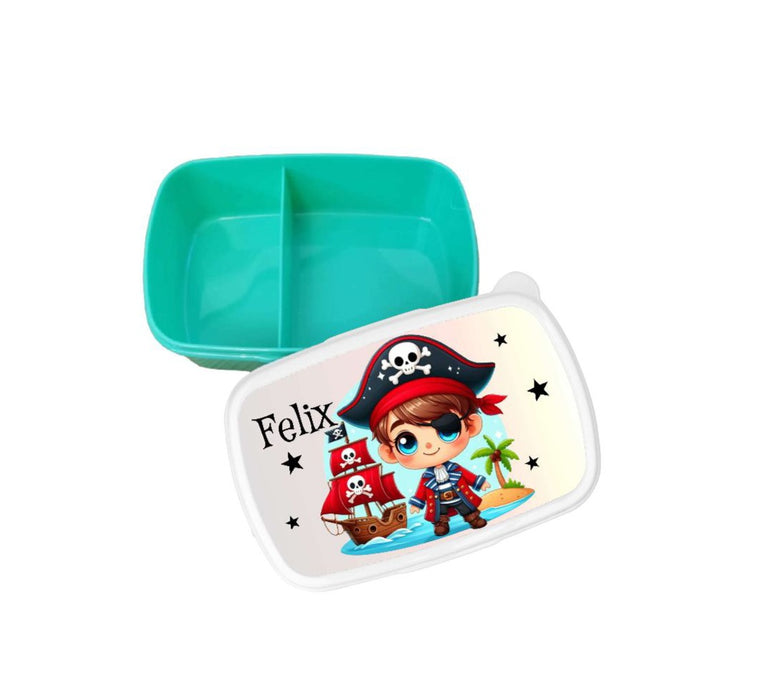 Brotdose Pirat Kinder personalisiert mit Name Junge Lunchbox Einschulung Vesperbox Trennfach Kindergarten - CreativMade 