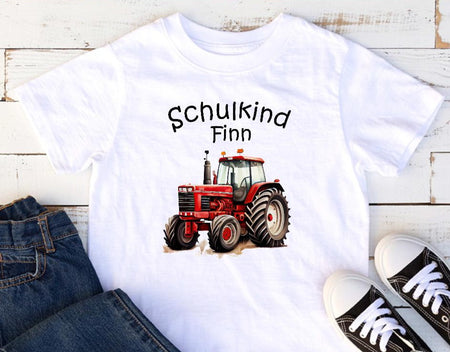 T-Shirt Schulkind Einschulung mit Name Traktor Junge personalisiert - CreativMade 