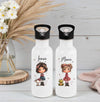 Personalisierte Trinkflasche Kinder Mädchen -  Edelstahl Trinkflasche mit Name - Strohhalm Geschenk Einschulung Geburtstag - CreativMade 